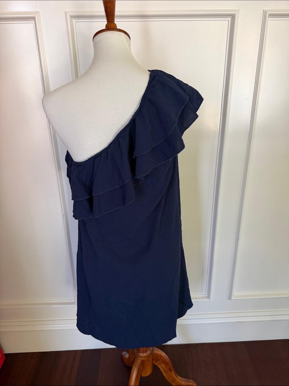 One-Shoulder Navy Ruffle Dress - Picture 2 of 3